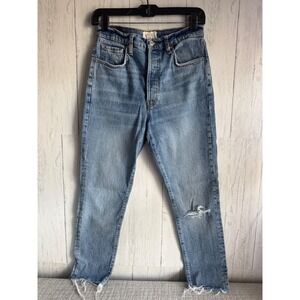 We The Free Free People High Rise Straight Leg Jeans Medium Wash Distressed 28